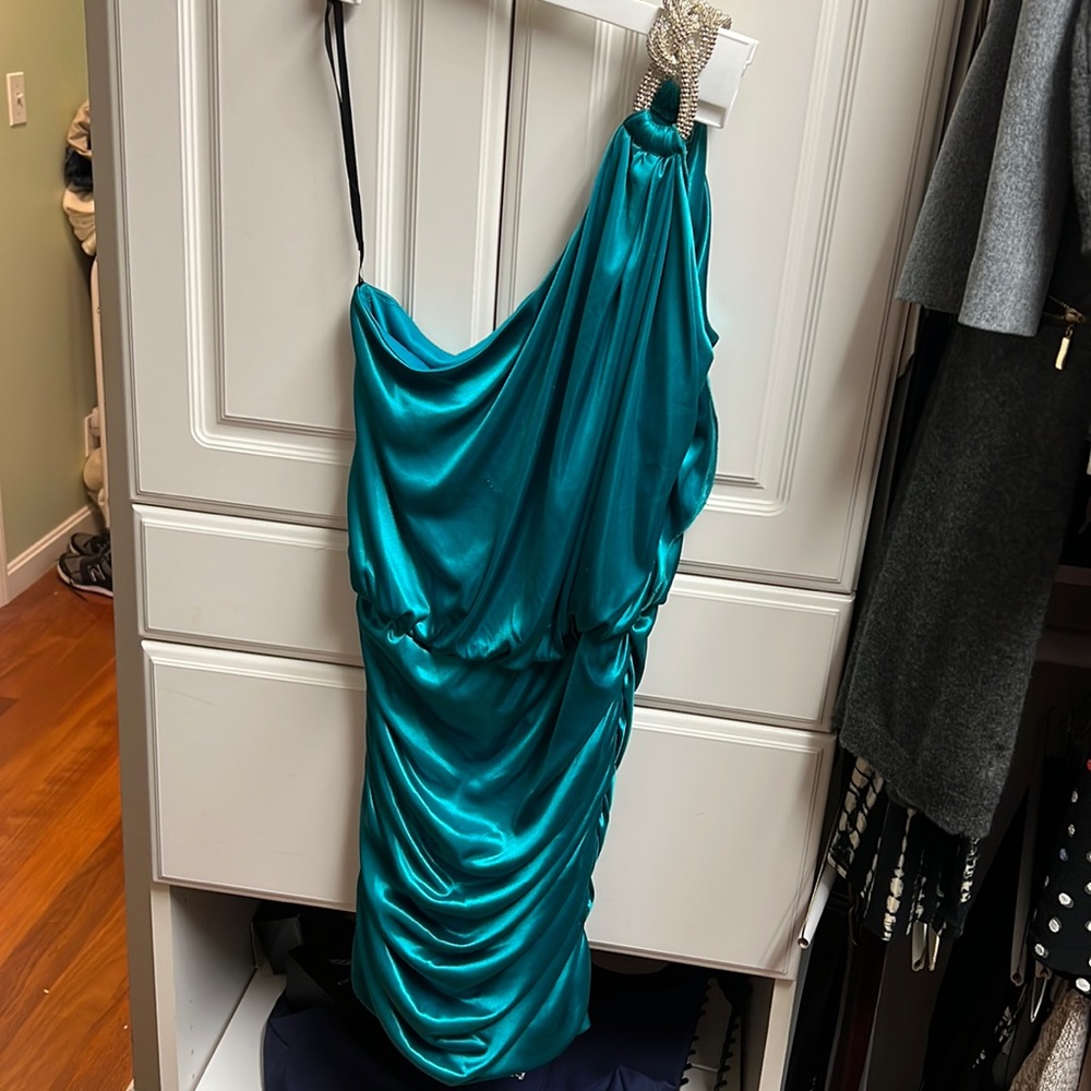 City studios teal one sleeve dress, juniors size medium homecoming dress